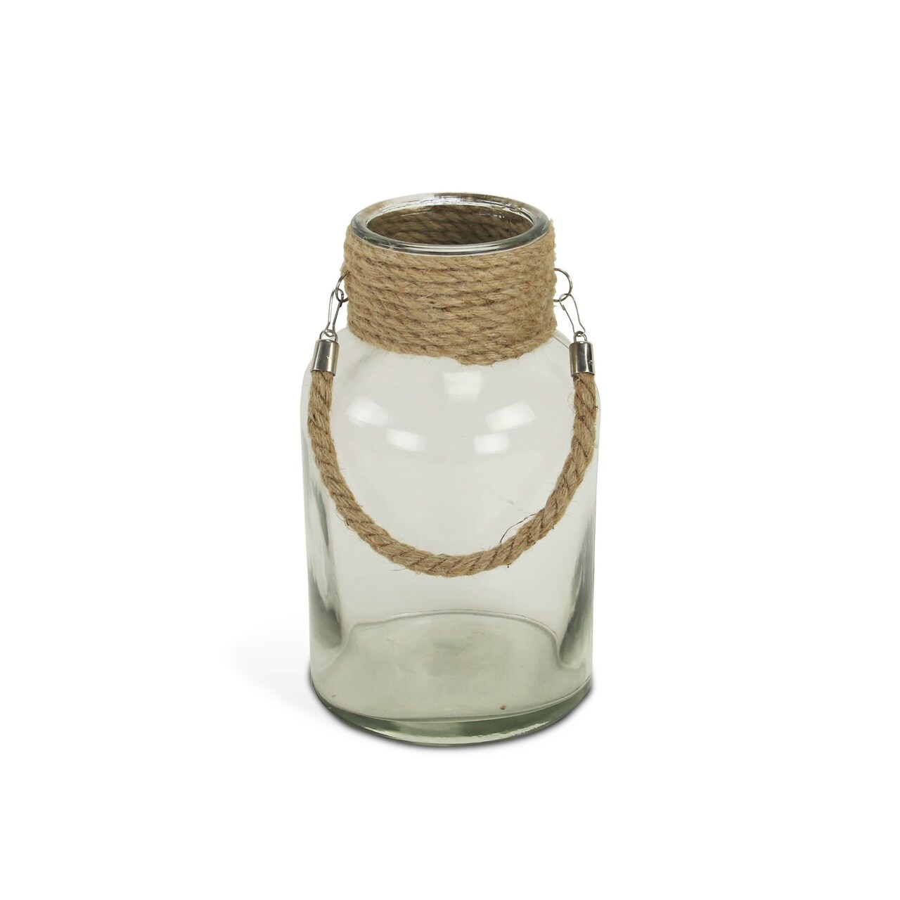 Contemporary Home Living 20.5" Clear Round Glass Jar with Rope Wrapped Neck